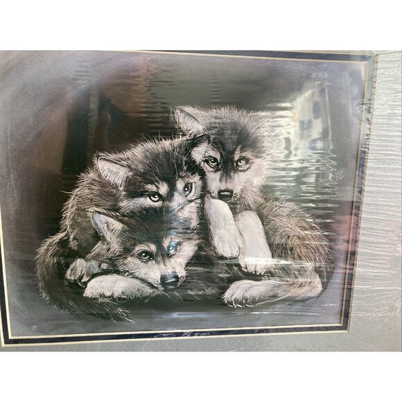Carole Bourdo "Pile Of Pups" Vtg Signed In Plate Native American Wolf LG Print - Picture 2 of 9